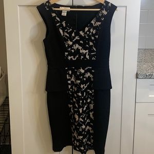 London Style Peplum Work Black and Tan Dress